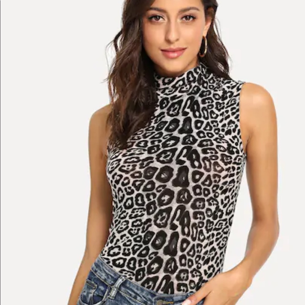 Leopard Print Mock Neck Top